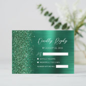 Emerald Green Brushed Metal Glitzer Script Wedding RSVP Karte (Stehend Vorderseite)