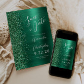 Emerald Green Brushed Metal Script Save the Date Ankündigung