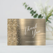 Emerald Green Brushed Metal Wedding Flat Thank You Karte (Stehend Vorderseite)