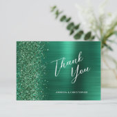 Emerald Green Brushed Metal Wedding Flat Vielen Da Karte (Stehend Vorderseite)
