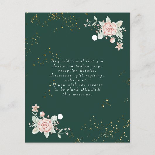 Emerald Green Budget Hochzeit Einladung Pink Peony Flyer (Hinten)