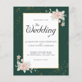 Emerald Green Budget Hochzeit Einladung Pink Peony Flyer (Vorne)