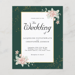 Emerald Green Budget Hochzeit Einladung Pink Peony Flyer