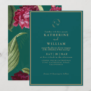 Emerald Green burgundy Dusty Rose BlumenWedding Einladung
