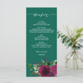 Emerald Green Burgundy Floral Wedding Menükarte (Stehend Vorderseite)
