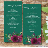 Emerald Green Burgundy Floral Wedding Menükarte
