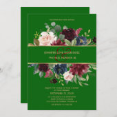 Emerald Green Burgundy Navy Gold Floral Boho Invit Einladung (Vorne/Hinten)