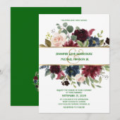 Emerald Green Burgundy Navy Gold Floral Wedding Einladung (Vorne/Hinten)