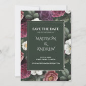 Emerald Green Burgundy Peonies Save the Date Card (Vorderseite)