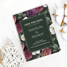 Emerald Green Burgundy Peonies Save the Date Card