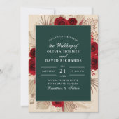 Emerald Green Burgundy Rose Hochzeitseinladung Einladung (Vorderseite)