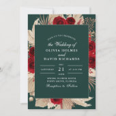 Emerald Green Burgundy Rose Hochzeitseinladung Einladung (Vorderseite)