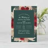 Emerald Green Burgundy Rose Hochzeitseinladung Einladung (Stehend Vorderseite)