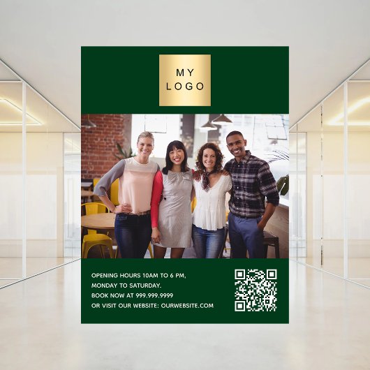 Emerald Green Business Logo Foto begrüßen QR-Code Poster