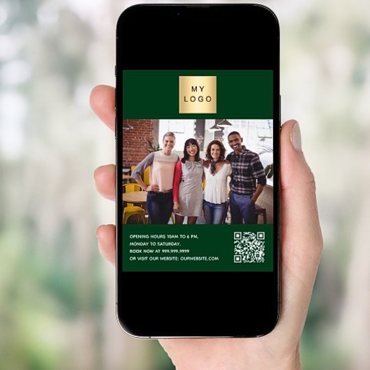 Emerald Green Business Logo Foto begrüßen QR-Code Poster