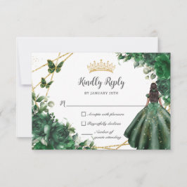 Emerald Green Butterfells Prinzessin Quinceañera RSVP Karte