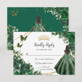 Emerald Green Butterfells Prinzessin Quinceañera RSVP Karte