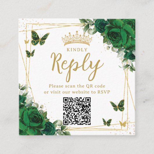 Emerald Green Butterfets Quinceanera UAWG QR Code Begleitkarte (Vorderseite)