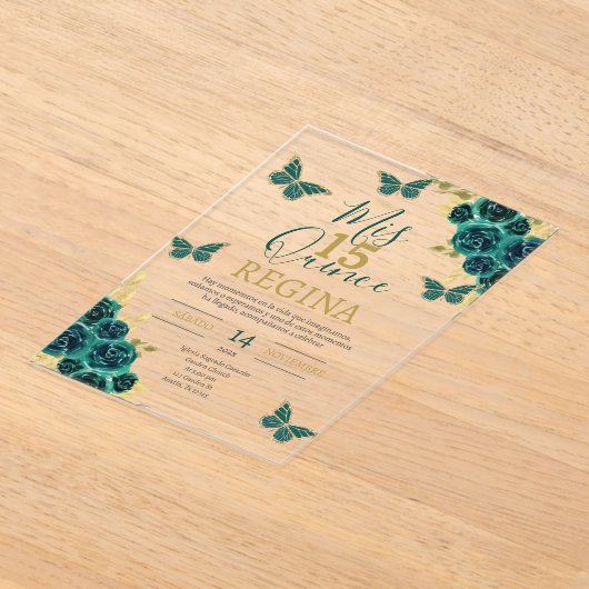 Emerald Green Butterflies Quinceañera Acryleinladungen (Ablage )