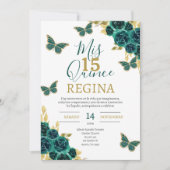 Emerald Green Butterflies Quinceañera Einladung (Vorderseite)