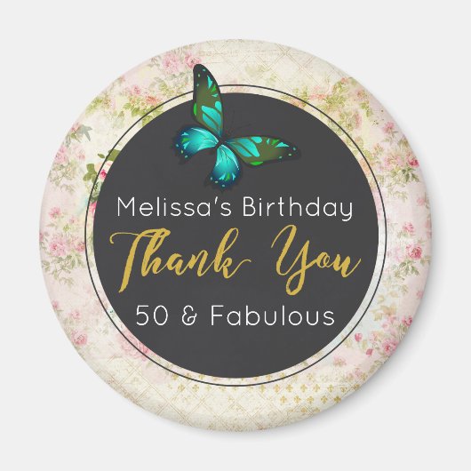 Emerald Green Butterfly auf Vintag Collage Danke Magnet (Vorne)