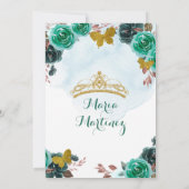 Emerald Green Butterfly Charra Mis Quince Einladung (Rückseite)