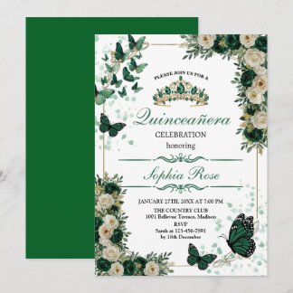 ​Emerald Green Butterfly Quinceañera Invitation Einladung