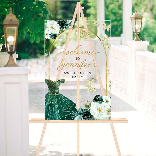 Emerald Green Butterfly Sweet 16 Willkommen Acrylschild