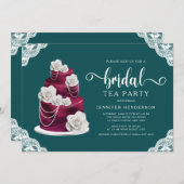 Emerald Green Cake and Lace Bridal Tee Party Einladung (Vorne/Hinten)