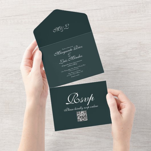 Emerald Green Caligraphy Script Green Wedding All In One Einladung (Abreißen)