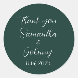 Emerald Green Calligraphy Elegant Couple Wedding Runder Aufkleber