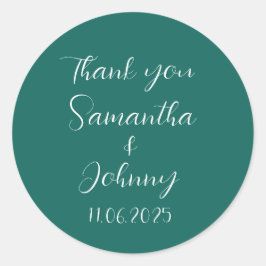 Emerald Green Calligraphy Elegant Couple Wedding Runder Aufkleber