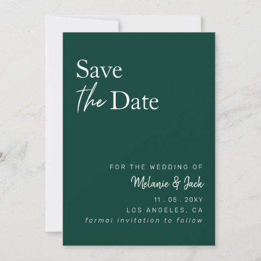 Emerald Green Calligraphy Foto Save the Date (Vorderseite)