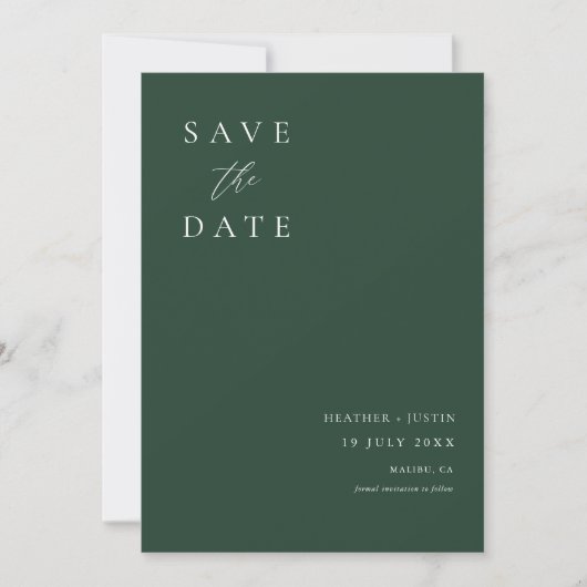Emerald Green Calligraphy Wedding Simple Save The Date (Vorderseite)