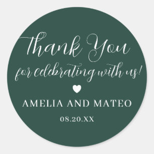 Emerald Green Calligraphy Wedding Vielen Dank Runder Aufkleber