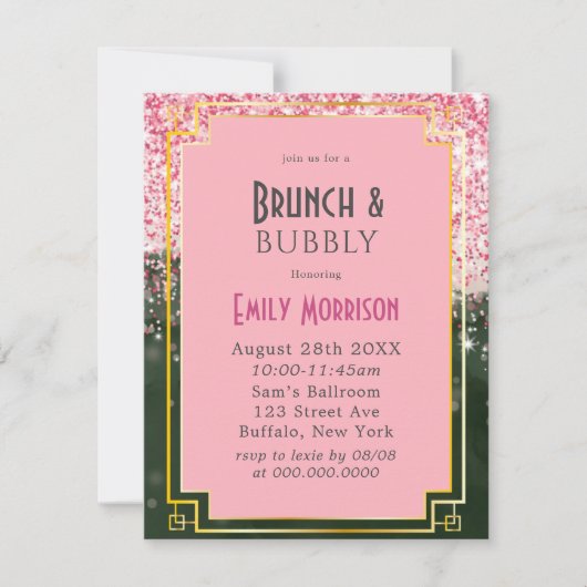 Emerald Green Canyon Rose Art Deco Brunch & Bubbly Einladung (Vorderseite)