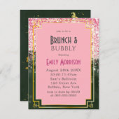 Emerald Green Canyon Rose Art Deco Brunch & Bubbly Einladung (Vorne/Hinten)