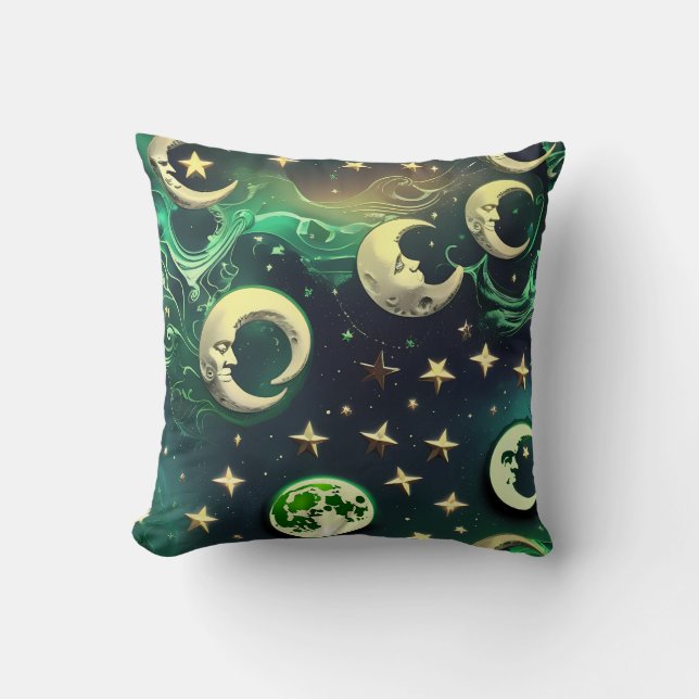 Emerald Green Celestial Moon Pillow Kissen (Vorderseite)