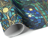 Emerald Green Celestial Tree Gestaltete Glasmuster Geschenkpapier (Rolleneckpunkt)
