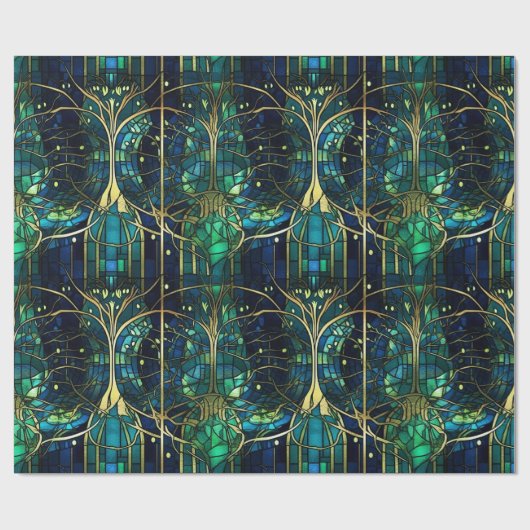Emerald Green Celestial Tree Gestaltete Glasmuster Geschenkpapier (Flach)