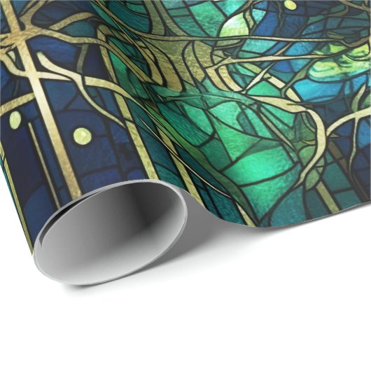 Emerald Green Celestial Tree Gestaltete Glasmuster Geschenkpapier (Rolleneckpunkt)
