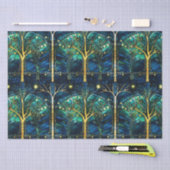 Emerald Green Celestial Tree Gestaltete Glasmuster Seidenpapier (Handwerk)