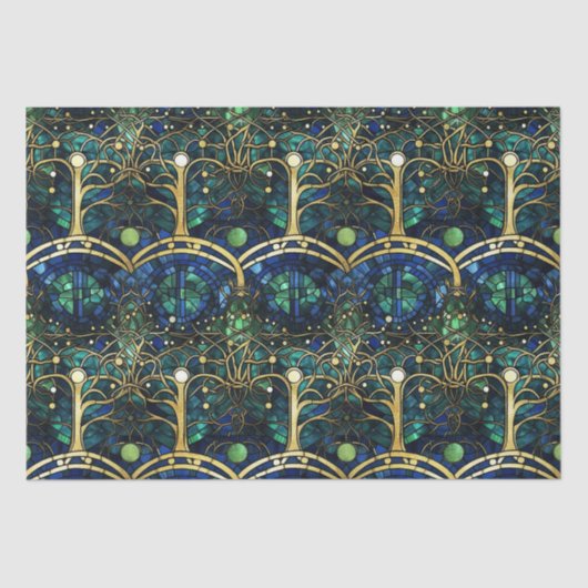 Emerald Green Celestial Tree Gestaltete Glasmuster Seidenpapier (Vorderseite)