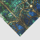 Emerald Green Celestial Tree Gestaltete Glasmuster Seidenpapier (Detail)