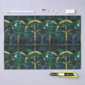 Emerald Green Celestial Tree Gestaltete Glasmuster Seidenpapier (Handwerk)