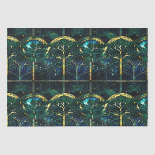 Emerald Green Celestial Tree Gestaltete Glasmuster Seidenpapier (Vorderseite)