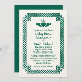 Emerald Green Celtic Knot Claddagh Wedding Einladung
