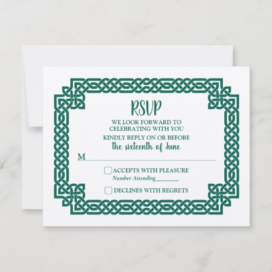 Emerald Green Celtic Knot Claddagh Wedding RSVP (Vorderseite)