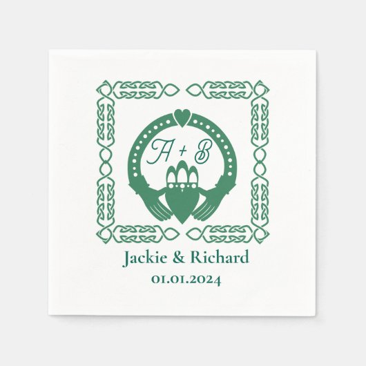 Emerald Green Celtic Knot Claddagh Wedding Serviette (Vorderseite)