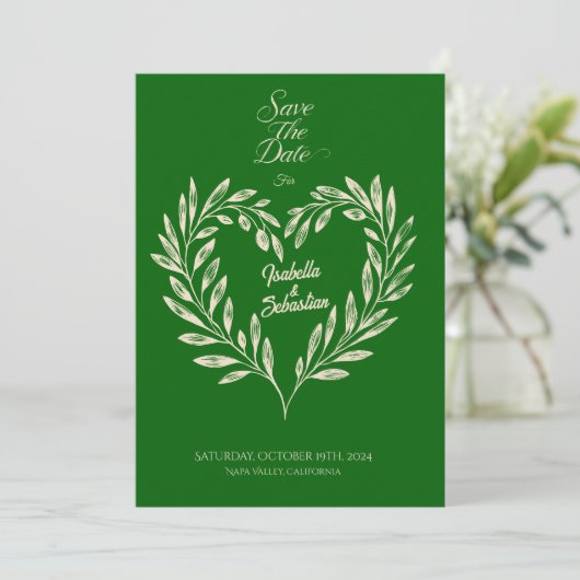 Emerald Green & Champagne Goldenes Herz Save the D Einladung (Stehend Vorderseite)
